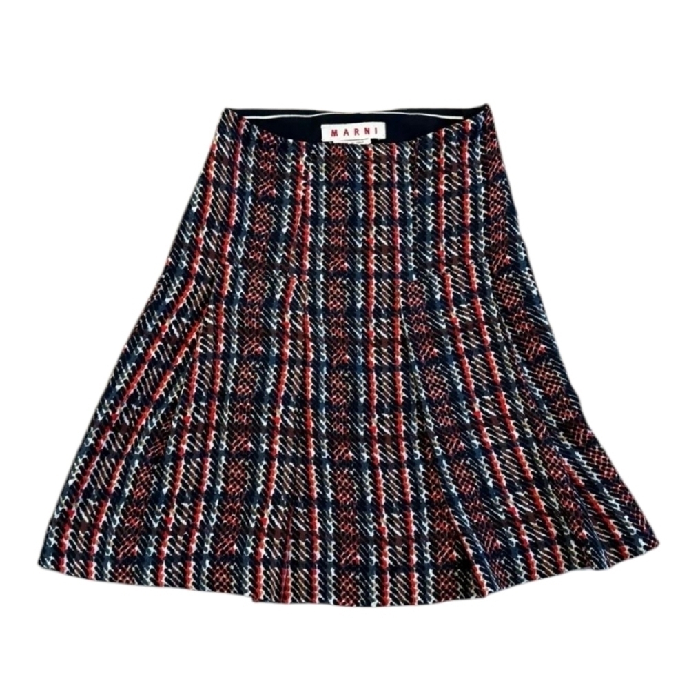 MARNI Pleated A-line Plaid Silk Blend Mini Skirt EU 38 (U.S. 8)